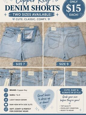 Copper Key Light Wash Denim Shorts - Pale Blue